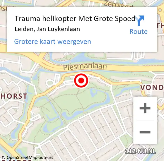 Locatie op kaart van de 112 melding: Trauma helikopter Met Grote Spoed Naar Leiden, Jan Luykenlaan op 29 mei 2023 19:19