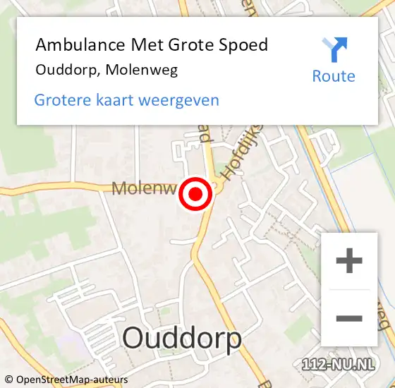Locatie op kaart van de 112 melding: Ambulance Met Grote Spoed Naar Ouddorp, Molenweg op 29 mei 2023 19:41