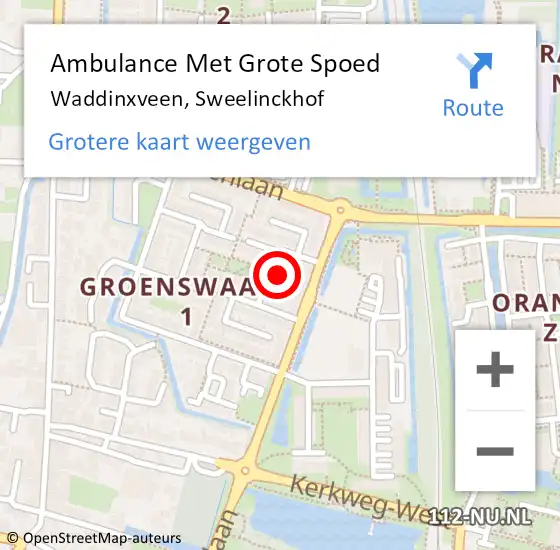 Locatie op kaart van de 112 melding: Ambulance Met Grote Spoed Naar Waddinxveen, Sweelinckhof op 29 mei 2023 19:55