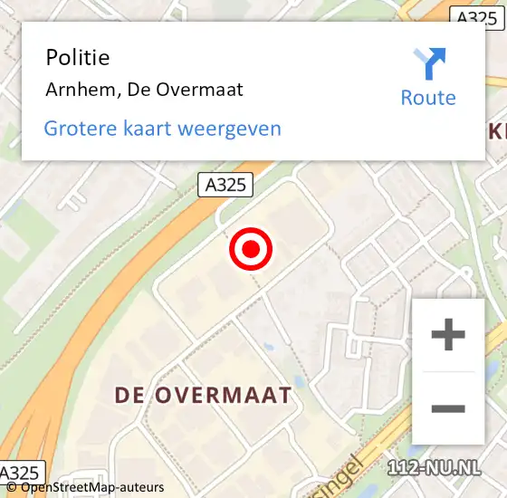 Locatie op kaart van de 112 melding: Politie Arnhem, De Overmaat op 29 mei 2023 20:01
