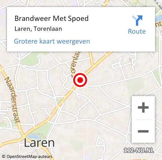 Locatie op kaart van de 112 melding: Brandweer Met Spoed Naar Laren, Torenlaan op 29 mei 2023 20:08