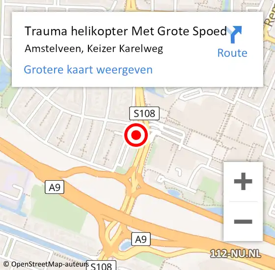 Locatie op kaart van de 112 melding: Trauma helikopter Met Grote Spoed Naar Amstelveen, Keizer Karelweg op 29 mei 2023 20:12