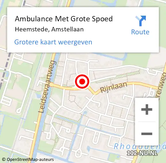 Locatie op kaart van de 112 melding: Ambulance Met Grote Spoed Naar Heemstede, Amstellaan op 29 mei 2023 20:38