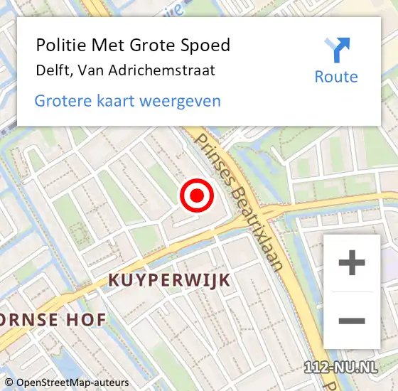 Locatie op kaart van de 112 melding: Politie Met Grote Spoed Naar Delft, Van Adrichemstraat op 29 mei 2023 20:48