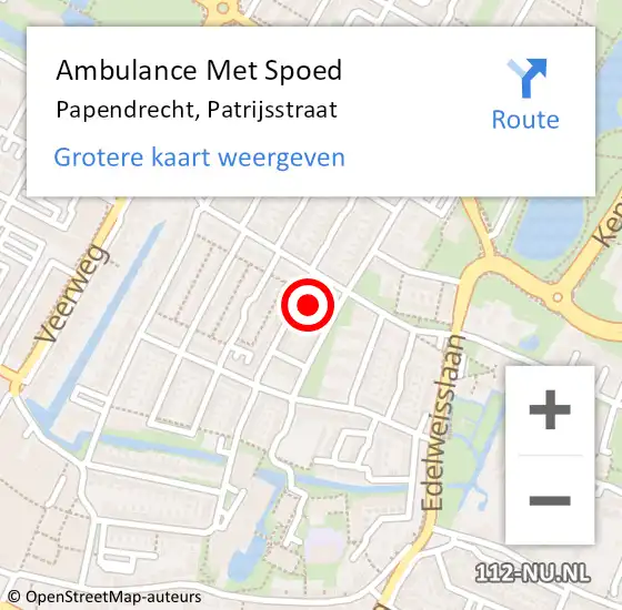 Locatie op kaart van de 112 melding: Ambulance Met Spoed Naar Papendrecht, Patrijsstraat op 29 mei 2023 20:49