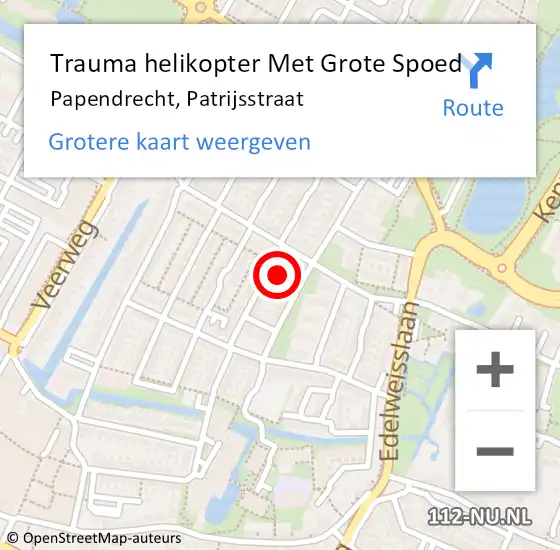 Locatie op kaart van de 112 melding: Trauma helikopter Met Grote Spoed Naar Papendrecht, Patrijsstraat op 29 mei 2023 20:52