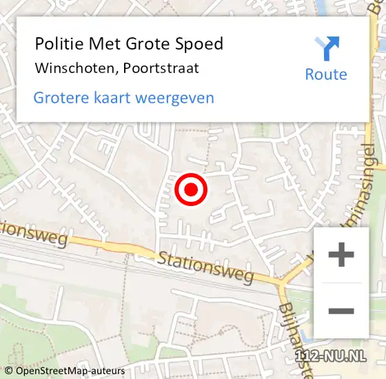 Locatie op kaart van de 112 melding: Politie Met Grote Spoed Naar Winschoten, Poortstraat op 29 mei 2023 21:16