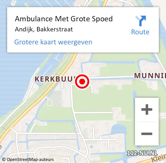 Locatie op kaart van de 112 melding: Ambulance Met Grote Spoed Naar Andijk, Bakkerstraat op 29 mei 2023 21:21