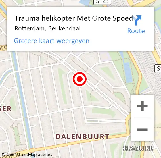 Locatie op kaart van de 112 melding: Trauma helikopter Met Grote Spoed Naar Rotterdam, Beukendaal op 29 mei 2023 21:43