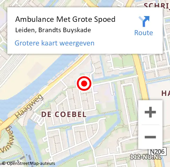 Locatie op kaart van de 112 melding: Ambulance Met Grote Spoed Naar Leiden, Brandts Buyskade op 29 mei 2023 21:53