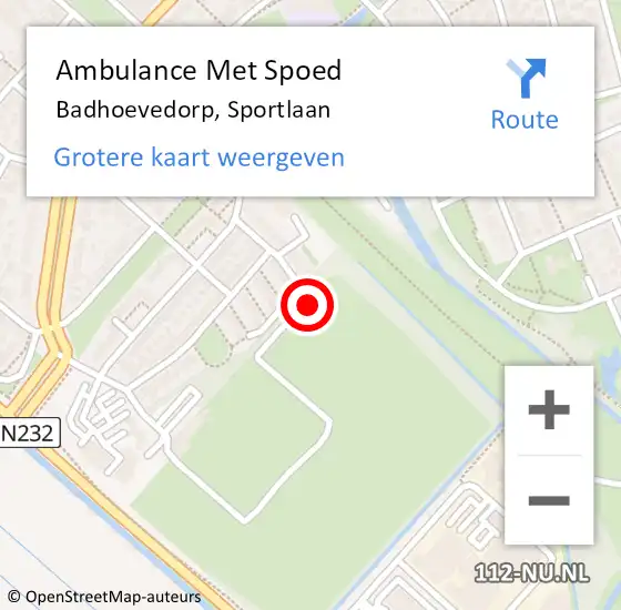 Locatie op kaart van de 112 melding: Ambulance Met Spoed Naar Badhoevedorp, Sportlaan op 29 mei 2023 22:23