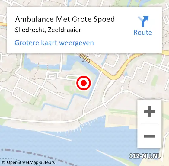 Locatie op kaart van de 112 melding: Ambulance Met Grote Spoed Naar Sliedrecht, Zeeldraaier op 29 mei 2023 23:00