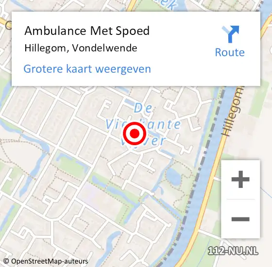 Locatie op kaart van de 112 melding: Ambulance Met Spoed Naar Hillegom, Vondelwende op 29 mei 2023 23:07