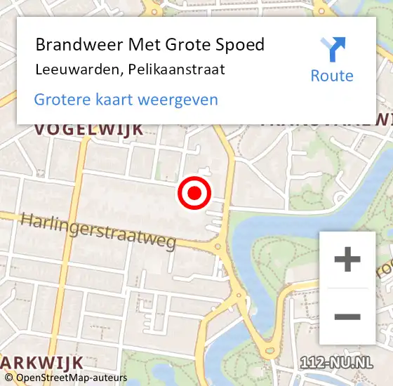 Locatie op kaart van de 112 melding: Brandweer Met Grote Spoed Naar Leeuwarden, Pelikaanstraat op 29 mei 2023 23:24