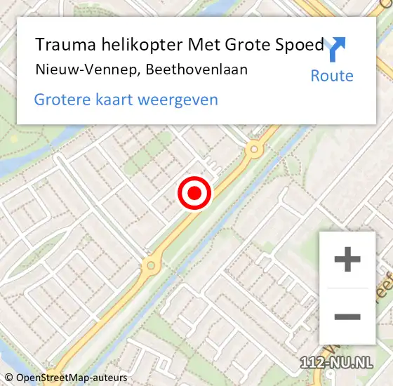 Locatie op kaart van de 112 melding: Trauma helikopter Met Grote Spoed Naar Nieuw-Vennep, Beethovenlaan op 29 mei 2023 23:49