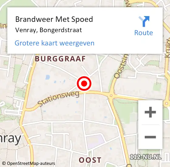 Locatie op kaart van de 112 melding: Brandweer Met Spoed Naar Venray, Bongerdstraat op 29 mei 2023 23:54