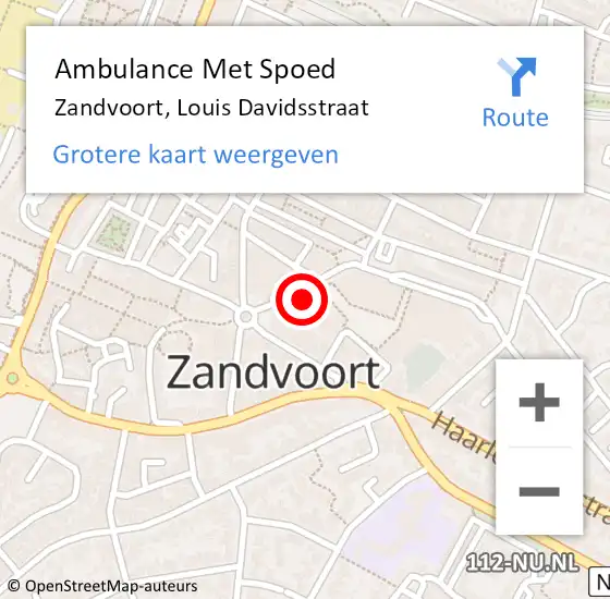 Locatie op kaart van de 112 melding: Ambulance Met Spoed Naar Zandvoort, Louis Davidsstraat op 30 mei 2023 01:03