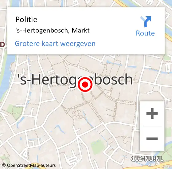 Locatie op kaart van de 112 melding: Politie 's-Hertogenbosch, Markt op 30 mei 2023 01:19