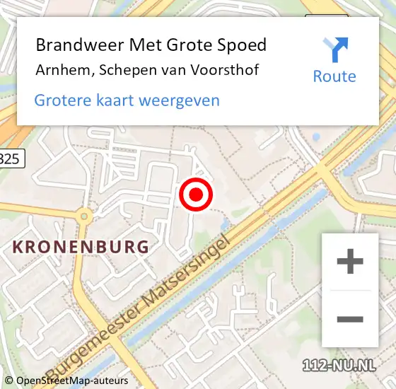 Locatie op kaart van de 112 melding: Brandweer Met Grote Spoed Naar Arnhem, Schepen van Voorsthof op 30 mei 2023 07:17