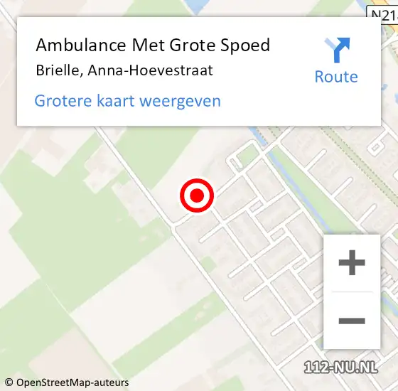 Locatie op kaart van de 112 melding: Ambulance Met Grote Spoed Naar Brielle, Anna-Hoevestraat op 30 mei 2023 07:45