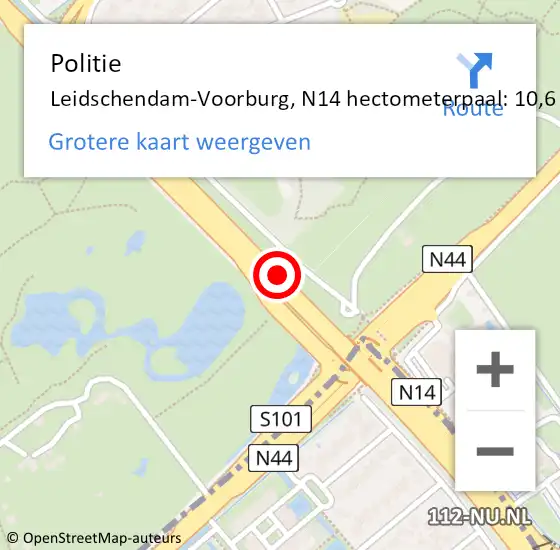 Locatie op kaart van de 112 melding: Politie Leidschendam-Voorburg, N14 hectometerpaal: 10,6 op 30 mei 2023 07:48