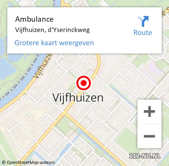 Locatie op kaart van de 112 melding: Ambulance Vijfhuizen, d'Yserinckweg op 30 mei 2023 08:22