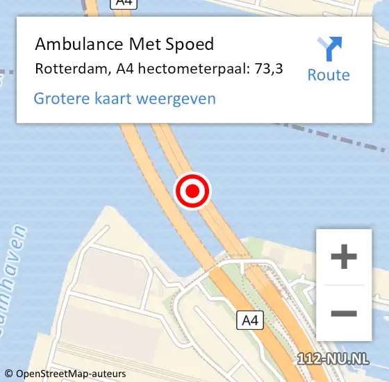 Locatie op kaart van de 112 melding: Ambulance Met Spoed Naar Rotterdam, A4 hectometerpaal: 73,3 op 30 mei 2023 08:28