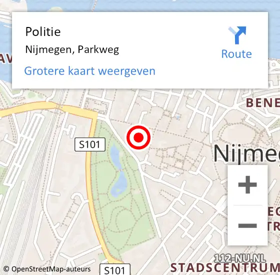 Locatie op kaart van de 112 melding: Politie Nijmegen, Parkweg op 30 mei 2023 08:46