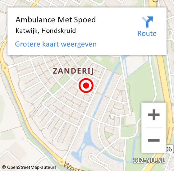 Locatie op kaart van de 112 melding: Ambulance Met Spoed Naar Katwijk, Hondskruid op 30 mei 2023 08:53