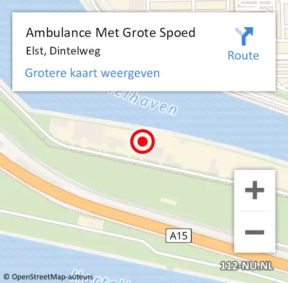 Locatie op kaart van de 112 melding: Ambulance Met Grote Spoed Naar Elst, Dintelweg op 30 mei 2023 09:37