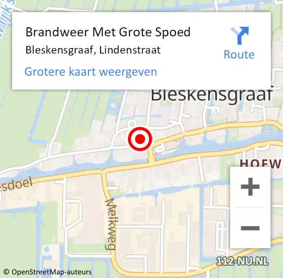 Locatie op kaart van de 112 melding: Brandweer Met Grote Spoed Naar Bleskensgraaf, Lindenstraat op 30 mei 2023 09:46