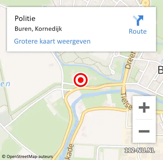 Locatie op kaart van de 112 melding: Politie Buren, Kornedijk op 30 mei 2023 09:50