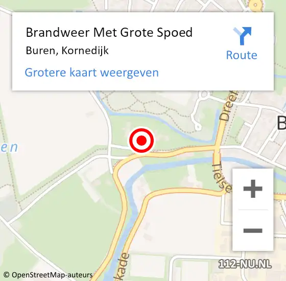 Locatie op kaart van de 112 melding: Brandweer Met Grote Spoed Naar Buren, Kornedijk op 30 mei 2023 09:50