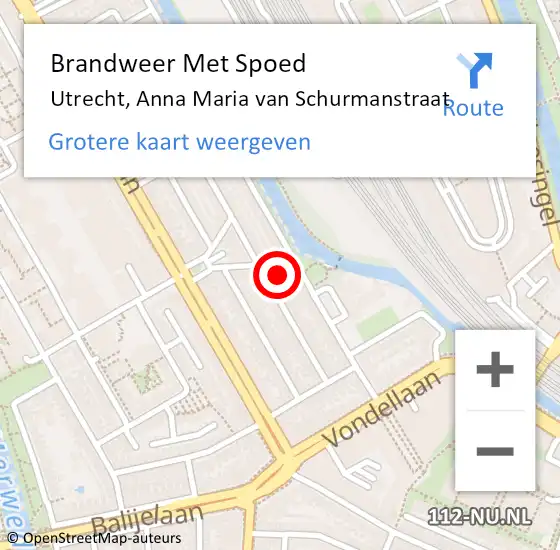 Locatie op kaart van de 112 melding: Brandweer Met Spoed Naar Utrecht, Anna Maria van Schurmanstraat op 30 mei 2023 09:56