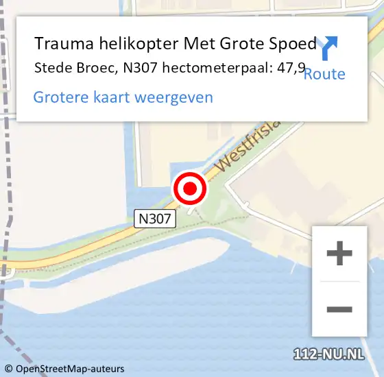 Locatie op kaart van de 112 melding: Trauma helikopter Met Grote Spoed Naar Stede Broec, N307 hectometerpaal: 47,9 op 30 mei 2023 10:05