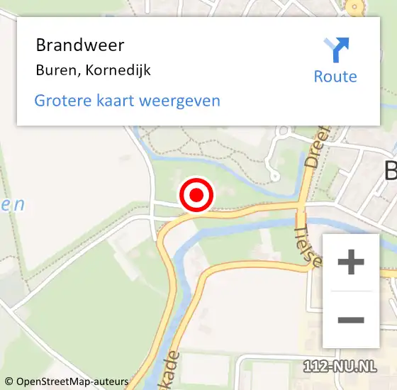 Locatie op kaart van de 112 melding: Brandweer Buren, Kornedijk op 30 mei 2023 10:12