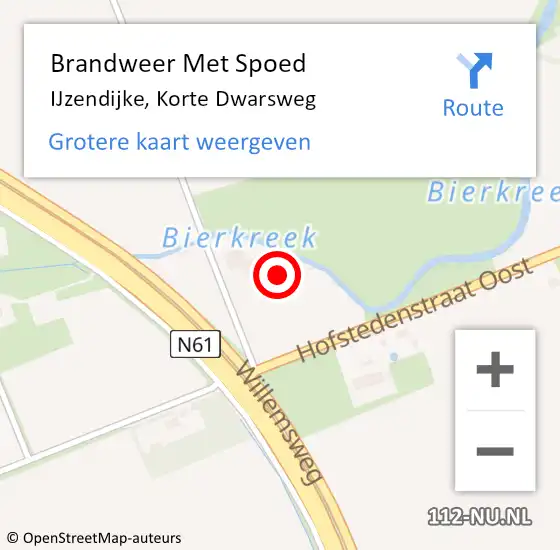 Locatie op kaart van de 112 melding: Brandweer Met Spoed Naar IJzendijke, Korte Dwarsweg op 30 mei 2023 10:14