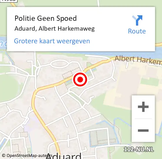 Locatie op kaart van de 112 melding: Politie Geen Spoed Naar Aduard, Albert Harkemaweg op 30 mei 2023 10:34