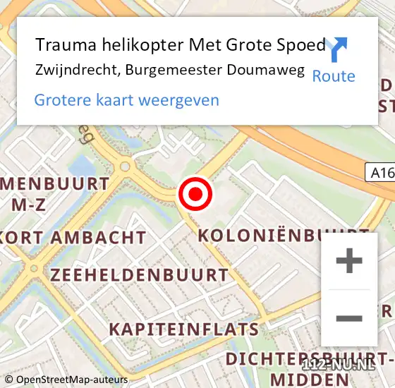 Locatie op kaart van de 112 melding: Trauma helikopter Met Grote Spoed Naar Zwijndrecht, Burgemeester Doumaweg op 30 mei 2023 10:37