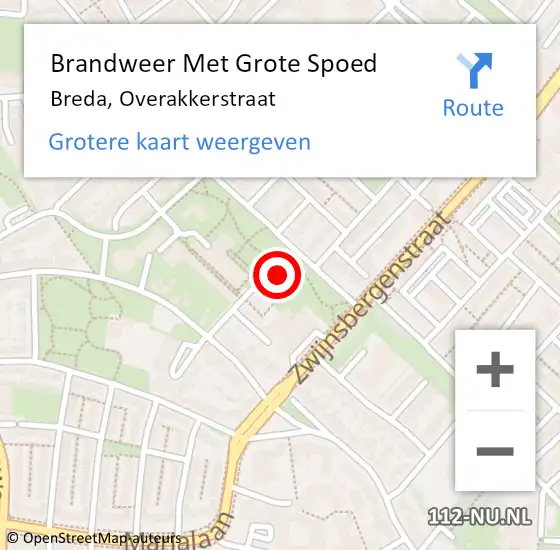 Locatie op kaart van de 112 melding: Brandweer Met Grote Spoed Naar Breda, Overakkerstraat op 30 mei 2023 11:45