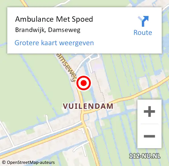 Locatie op kaart van de 112 melding: Ambulance Met Spoed Naar Brandwijk, Damseweg op 30 mei 2023 11:46