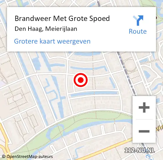 Locatie op kaart van de 112 melding: Brandweer Met Grote Spoed Naar Den Haag, Meierijlaan op 30 mei 2023 12:20