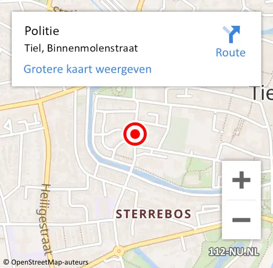 Locatie op kaart van de 112 melding: Politie Tiel, Binnenmolenstraat op 30 mei 2023 12:42