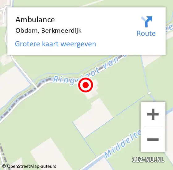 Locatie op kaart van de 112 melding: Ambulance Obdam, Berkmeerdijk op 30 mei 2023 12:44