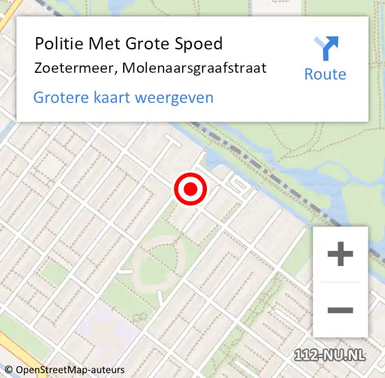 Locatie op kaart van de 112 melding: Politie Met Grote Spoed Naar Zoetermeer, Molenaarsgraafstraat op 30 mei 2023 12:57