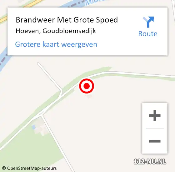 Locatie op kaart van de 112 melding: Brandweer Met Grote Spoed Naar Hoeven, Goudbloemsedijk op 30 mei 2023 13:10