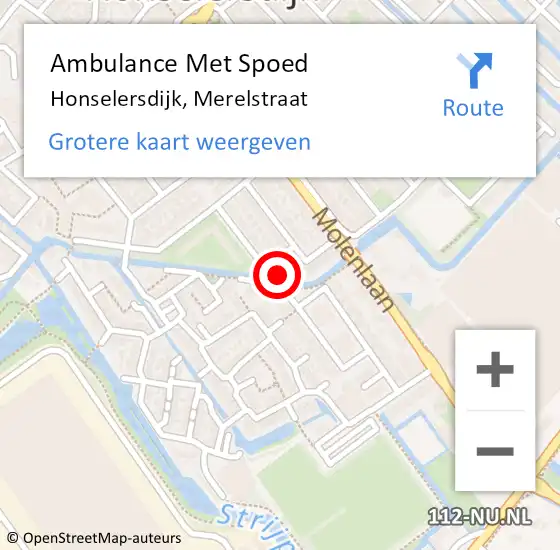 Locatie op kaart van de 112 melding: Ambulance Met Spoed Naar Honselersdijk, Merelstraat op 30 mei 2023 13:20