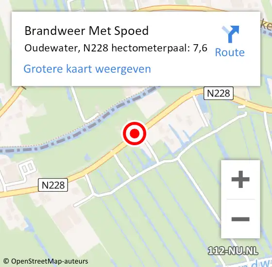 Locatie op kaart van de 112 melding: Brandweer Met Spoed Naar Oudewater, N228 hectometerpaal: 7,6 op 30 mei 2023 13:21