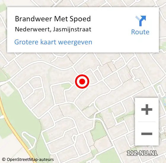 Locatie op kaart van de 112 melding: Brandweer Met Spoed Naar Nederweert, Jasmijnstraat op 30 mei 2023 13:29