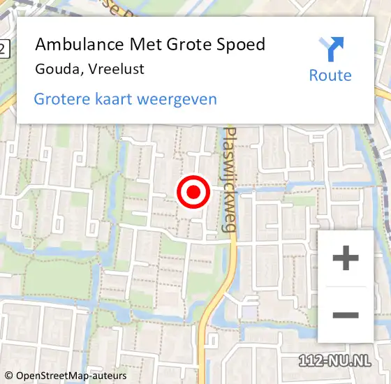 Locatie op kaart van de 112 melding: Ambulance Met Grote Spoed Naar Gouda, Vreelust op 30 mei 2023 13:43